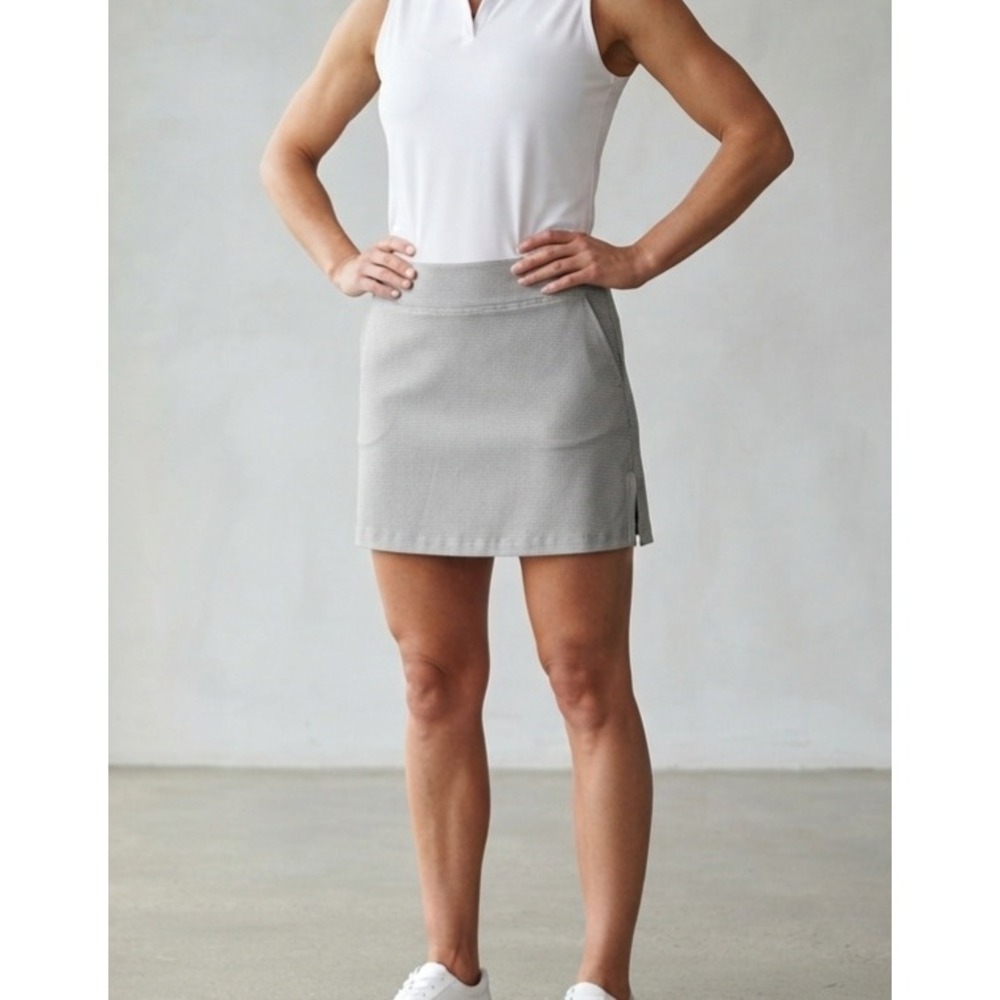 Greg Norman Houndstooth Golf Tennis Skort Athletic Skirt Gray White 8